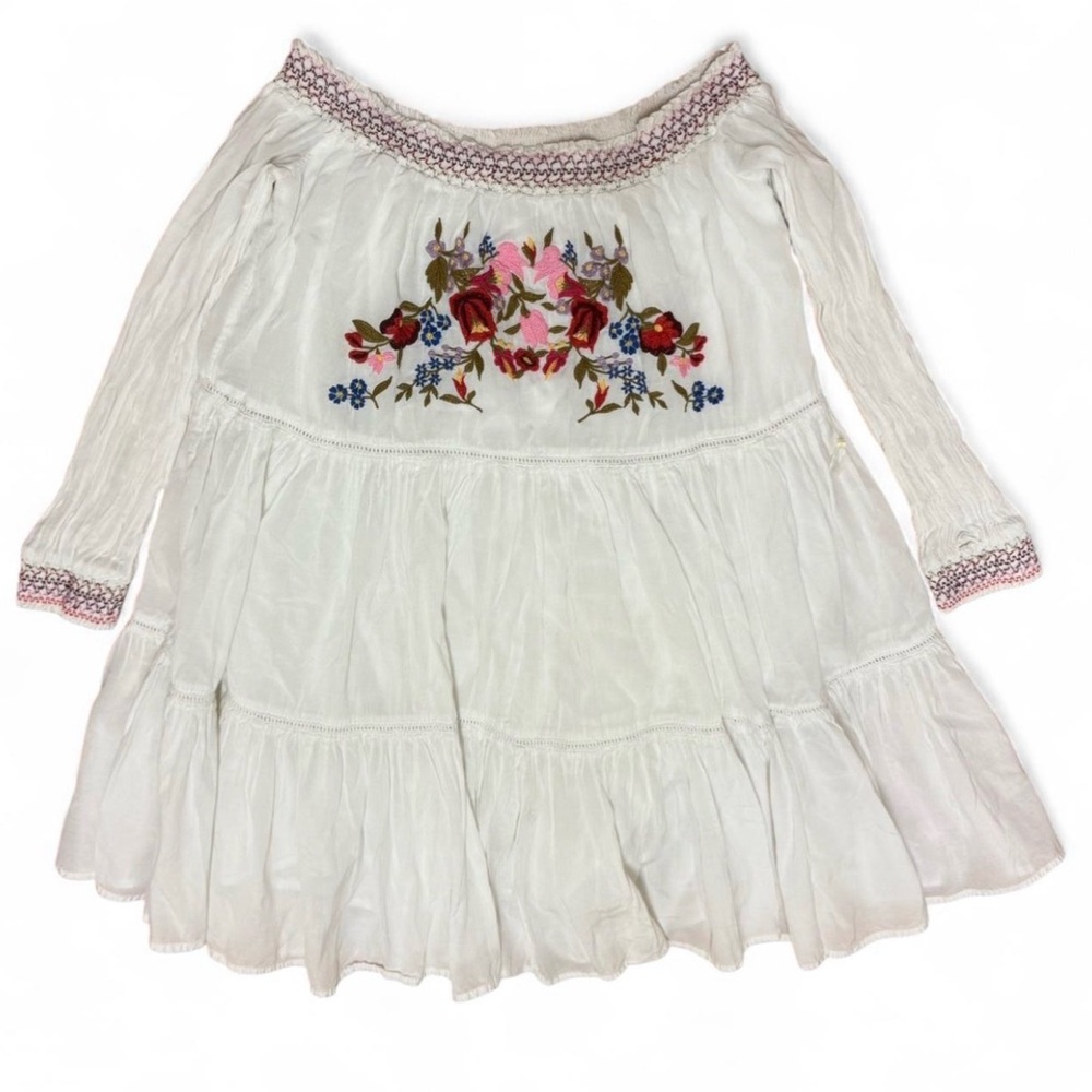 Free People Sunbeams babydoll white embroidered off the shoulder dress Sz XS